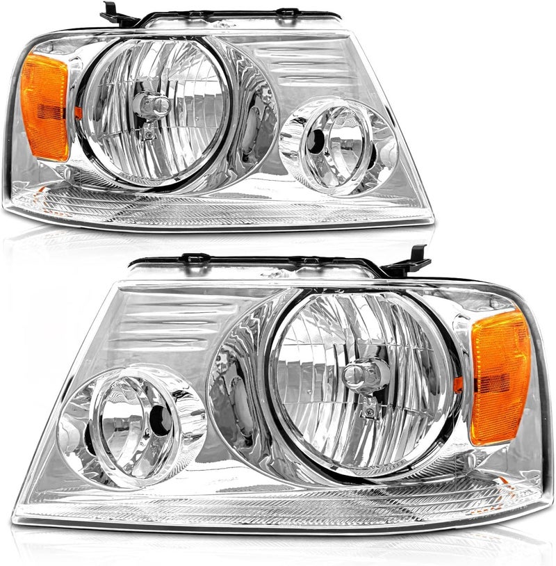 AXLAHA Headlight Assembly for 2004-2008 Ford F150 and 2006-2008 Lincoln Mark LT - Chrome Housing with Amber Reflector - Image 1
