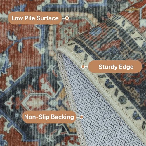 GENIMO 2x5 Runner Rugs for Hallway, Machine Washable Non Slip Vintage Rugs, Low Pile Lightweight Soft Print Rug for enrtyway, Corridor, Home Office, Kitchen, Bordeaux - Image 5