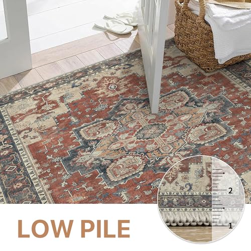 GENIMO 2x5 Runner Rugs for Hallway, Machine Washable Non Slip Vintage Rugs, Low Pile Lightweight Soft Print Rug for enrtyway, Corridor, Home Office, Kitchen, Bordeaux - Image 4