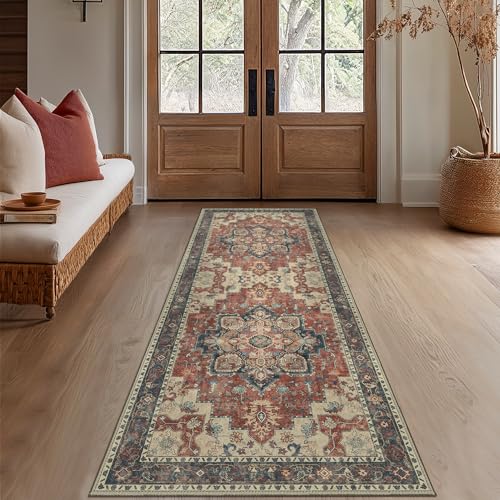 GENIMO 2x5 Runner Rugs for Hallway, Machine Washable Non Slip Vintage Rugs, Low Pile Lightweight Soft Print Rug for enrtyway, Corridor, Home Office, Kitchen, Bordeaux - Image 2
