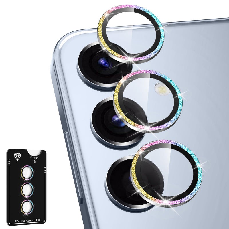 Avocase for Samsung Galaxy S25 Plus Camera Lens Protector Individual Metal Ring Tempered Glass Lens Cover Strong Adsorption Scratch Resistant UltraThin HD Clear Lens Cover 1 SetColorful Sparkly - Image 2