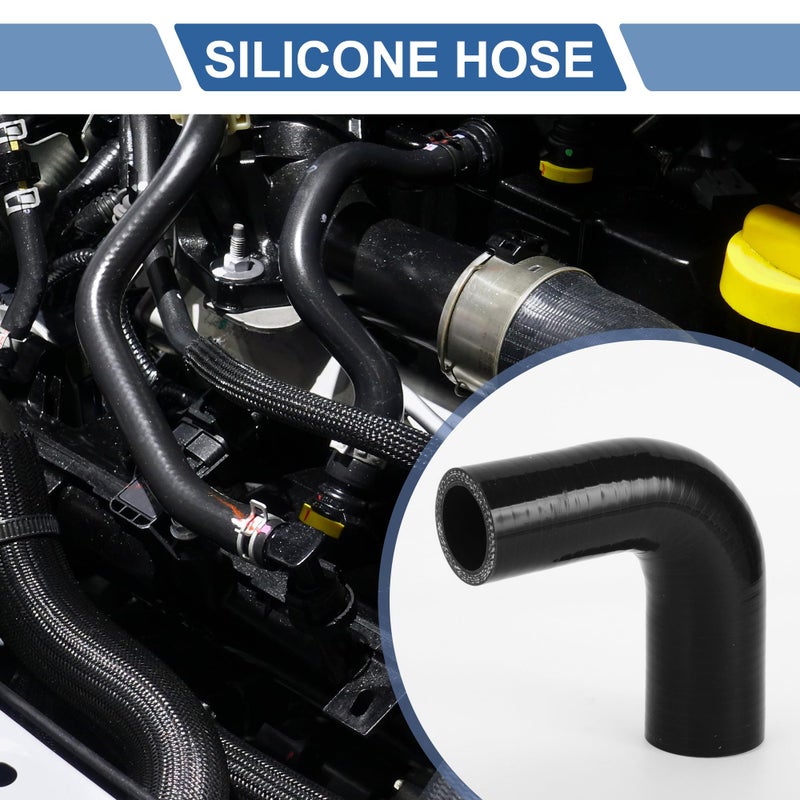 X AUTOHAUX X AUTOHAUX 1 Set 28mm/1.1"-32mm/1.26" ID 90mm/3.54" Length 90 Degrees Black Car Silicone Hose with Clamps Coolant Hose Universal  - Image 2