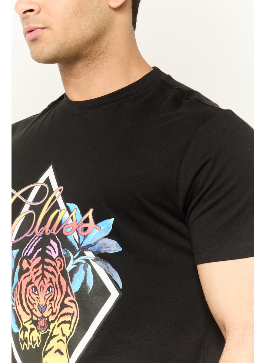 Cavalli Class Men Crew Neck Short Sleeve Graphic Print T-Shirts, Black  - Image 3