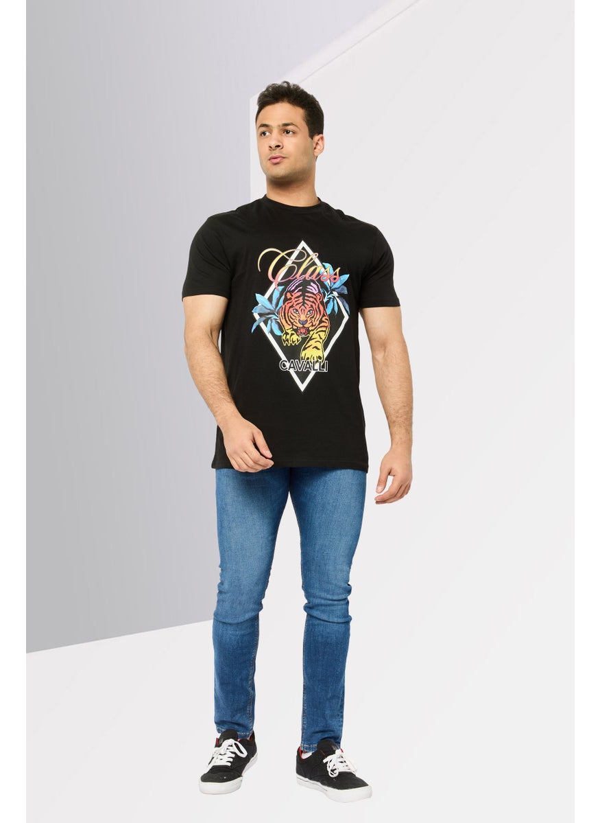Cavalli Class Men Crew Neck Short Sleeve Graphic Print T-Shirts, Black  - Image 2