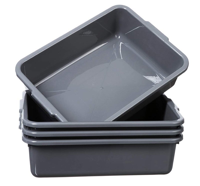 ZHENFAN Grey 4-Pack Commercial Bus Tubs Box/Tote Box, Stackable Plastic Utility 13 Liter Storage Bin with Handles, Dish Wash Basin Tub Pans - Image 1