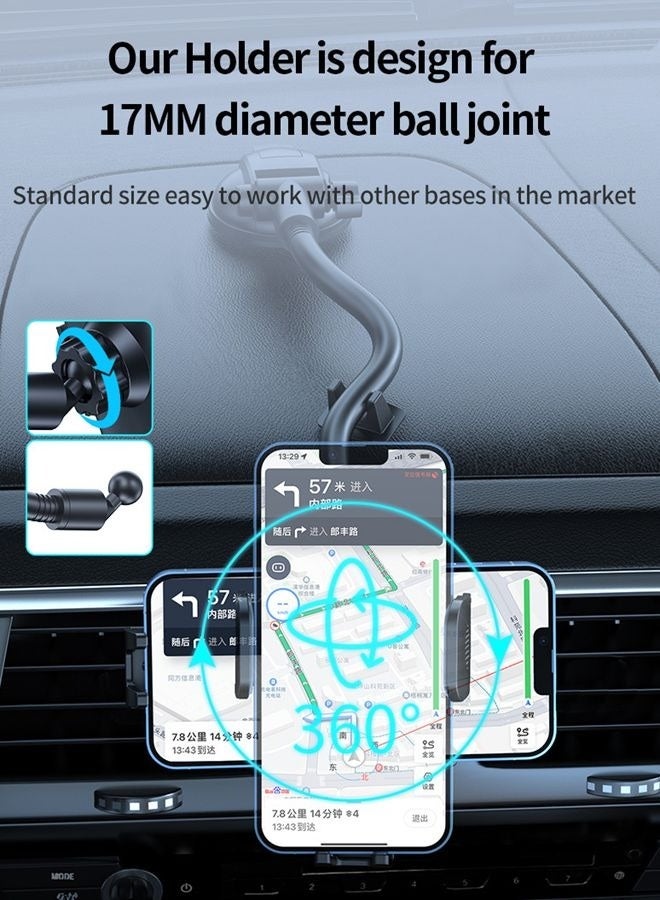 Long Arm Car Phone Holder Dashboard Windshield Air Vent Car Phone Mount Anti Shake Strong Suction Car Mobile Holder Rotatable Car Phone Stand Cell Phone Holder for Car with Air Vent Clip For All Phone  - Image 2