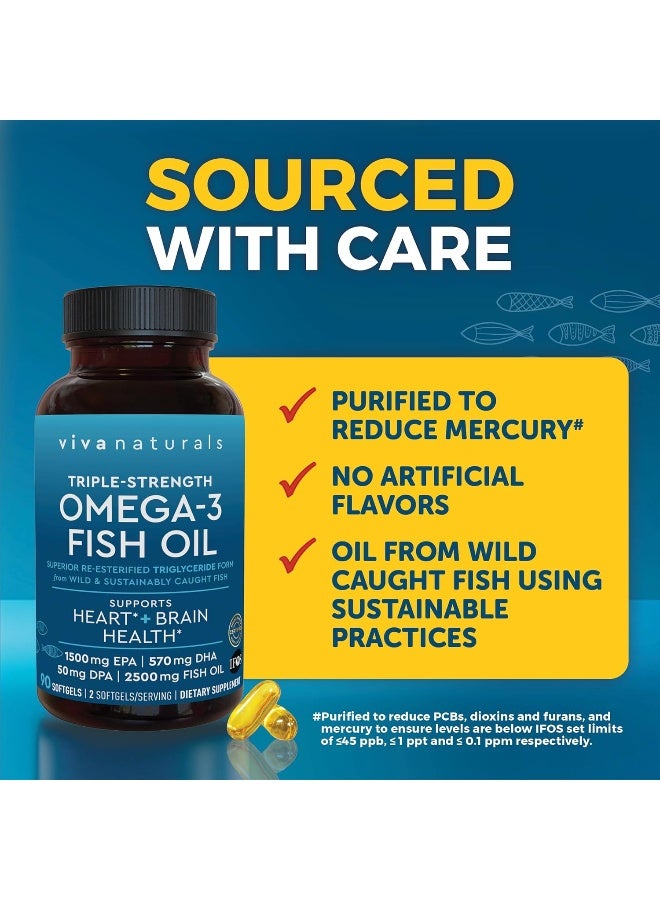 Viva Naturals Viva Naturals Highly Concentrated Fish Oil Supplement, 2,500mg Fish Oil/Serving (1500mg of EPA and 570mg of DHA) - 90 Capsules  - Image 5