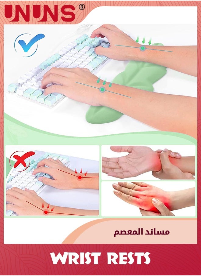 UNUNS مجموعة مسند معصم لوحة المفاتيح، وسادة دعم معصم من إسفنج الذاكرة المريح للوحة المفاتيح والفأرة، وسادة سهلة الكتابة وتخفيف آلام المعصم للمكتب والدراسة والألعاب والكمبيوتر المحمول، 3 قطع، أخضر  - Image 2
