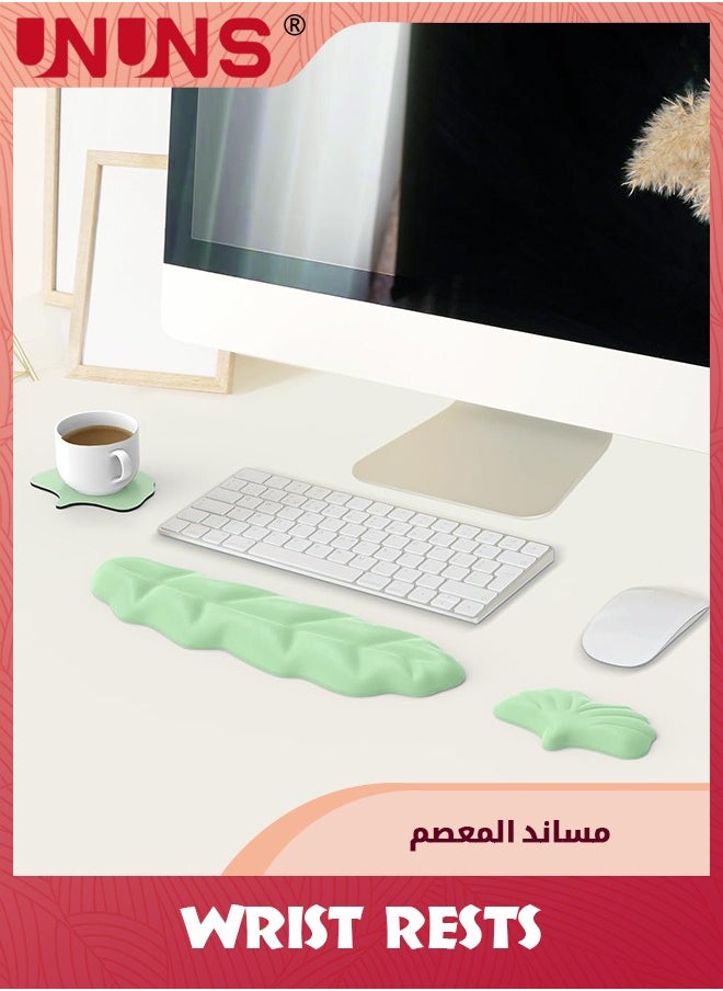 UNUNS - مجموعة مسند معصم لوحة المفاتيح، وسادة دعم معصم من إسفنج الذاكرة المريح للوحة المفاتيح والفأرة، وسادة سهلة الكتابة وتخفيف آلام المعصم للمكتب والدراسة والألعاب والكمبيوتر المحمول، 3 قطع، أخضر - Image 1