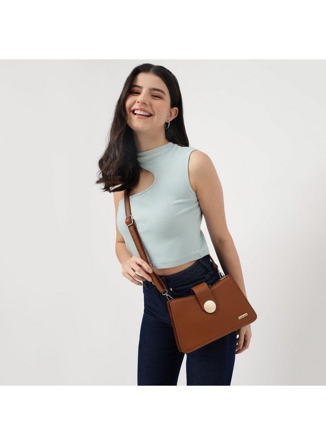 Fastrack Women Structured Sling Bag with Metal Accents | Flap and Zip Closure, Inner Zip and Slip Pockets | Adjustable Sling Belt | Stylish Everyday Bag | Sling Bag for Casual Carry - Image 2