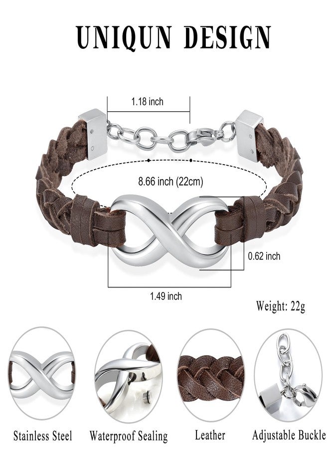 Minicremation Infinity Cremation Bracelet for Ashes Genuine Leather Memorial Urn Bangle for Human Stainless Steel Keepsake Bracelet Jewelry for Women Men(Brown-Silver) - Image 2