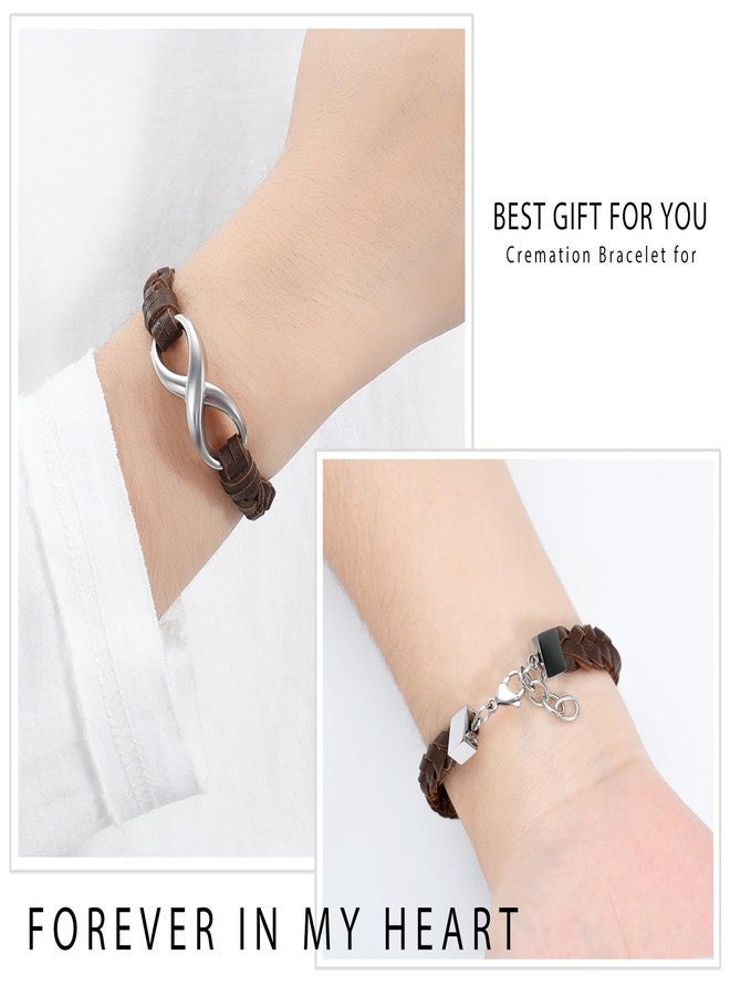 Minicremation Infinity Cremation Bracelet for Ashes Genuine Leather Memorial Urn Bangle for Human Stainless Steel Keepsake Bracelet Jewelry for Women Men(Brown-Silver) - Image 3