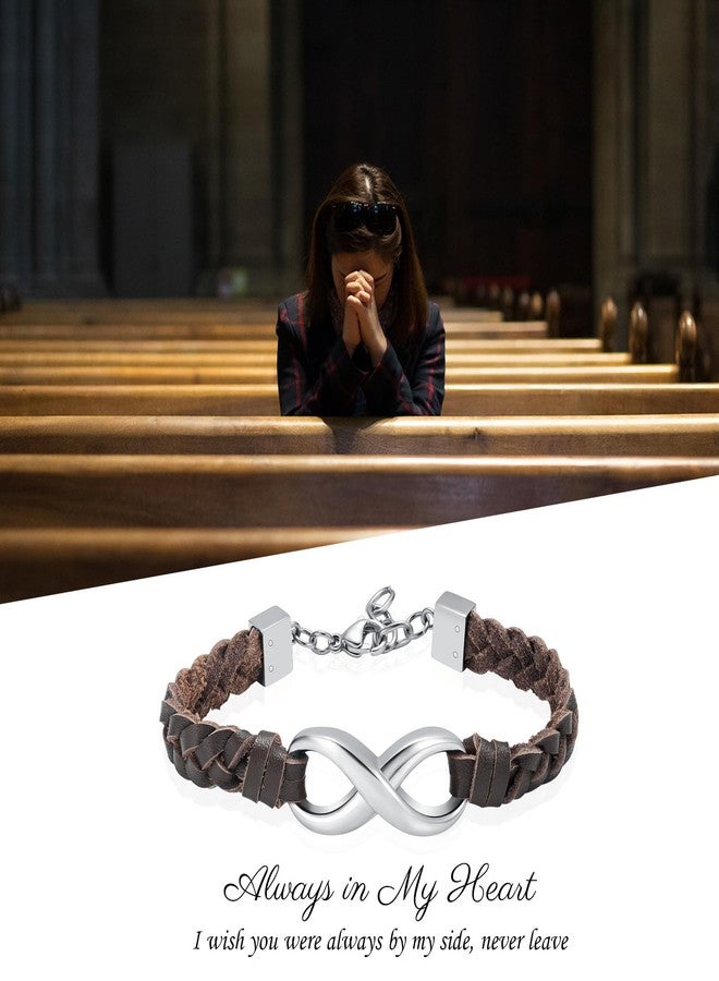 Minicremation Infinity Cremation Bracelet for Ashes Genuine Leather Memorial Urn Bangle for Human Stainless Steel Keepsake Bracelet Jewelry for Women Men(Brown-Silver) - Image 4