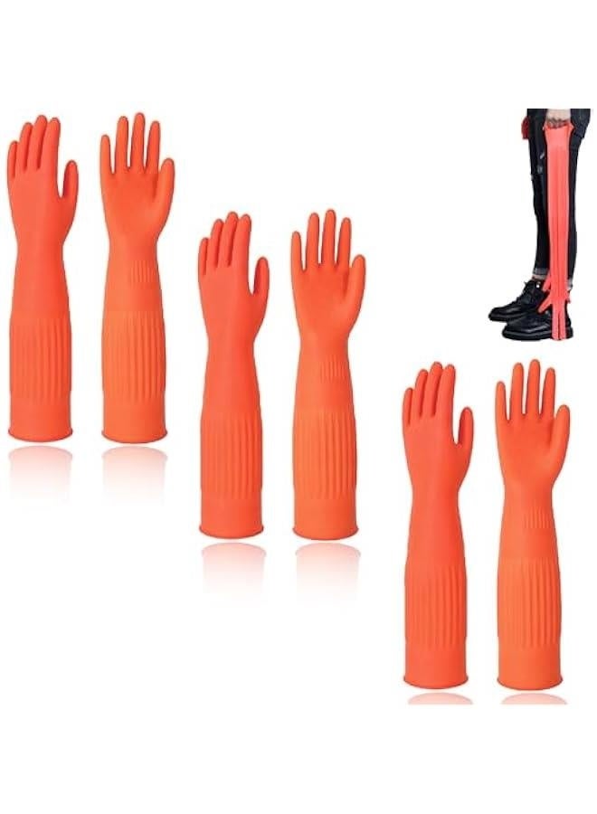 3 أزواج من قفازات منزلية قابلة لإعادة الاستخدام، قفازات لغسل الصحون من المطاط، سُمك إضافي، أكمام طويلة، تنظيف المطبخ، العمل، الرسم، الزراعة، العناية بالحيوانات الأليفة - Image 1