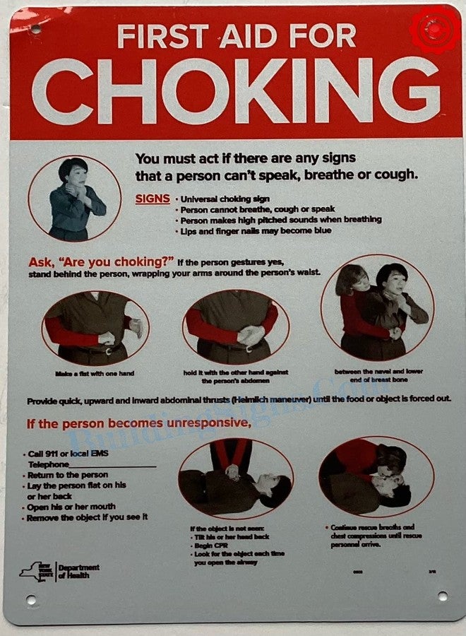 BUILDINGSIGNS.COM FIRST AID FOR CHOKING SIGN- Resturant choking sign (ALUMINIUM, REFLECTIVE. 7X10 INCH,HEAVY DUTY, RUST FREE, WHITE) - Image 1