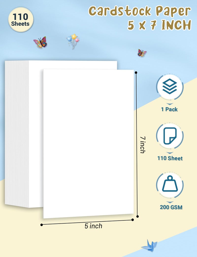 Aidunmis White Cardstock 5x7, 110 Sheets 5x7 Cardstock Paper, 200 GSM Premium Cardstock 5 x 7, Blank White Card Stock Paper for Printer, DIY Cards, Greeting Cards, Wedding Invitation, Postcards - Image 2