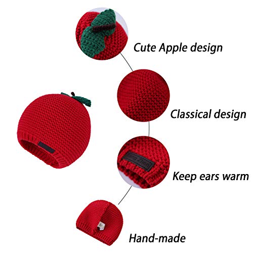 LANGZHEN Toddler Boys Girls Winter Hat Knit Beanie Hat for Fall Kids Baby Cute Warm Cap(Red-Apple,48-50CM) - Image 4