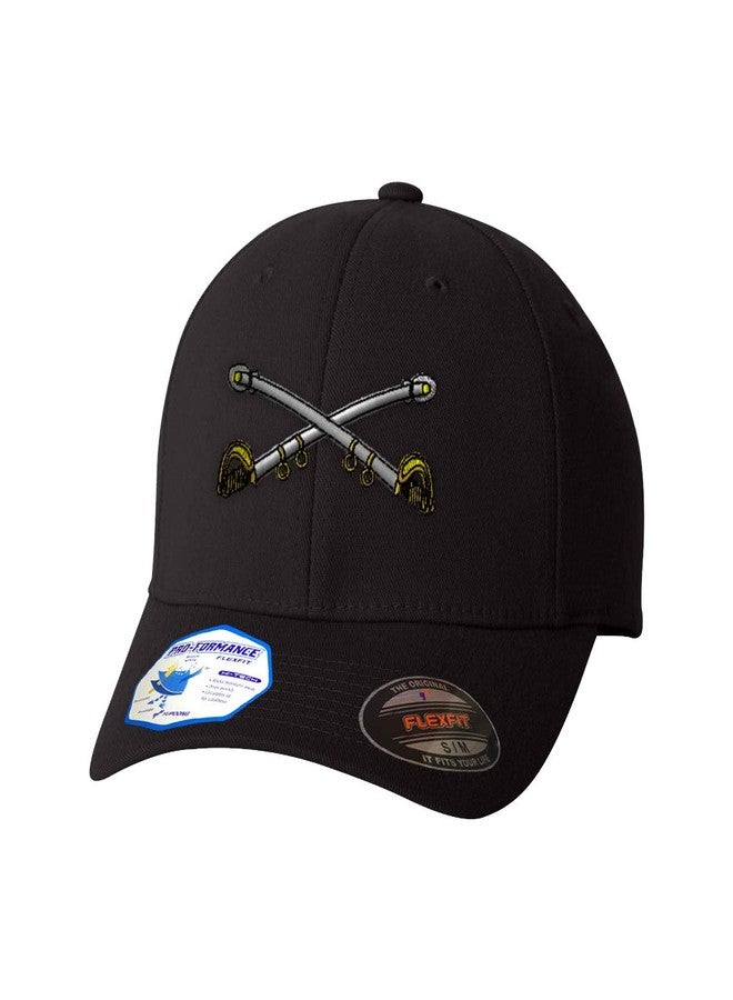 Speedy Pros Custom Flexfit Hats for Men & Women Cavalry Crossed Sabers Brass Embroidery Insignias Polyester Dad Hat Baseball Cap Small Medium Black Design Only - Image 1