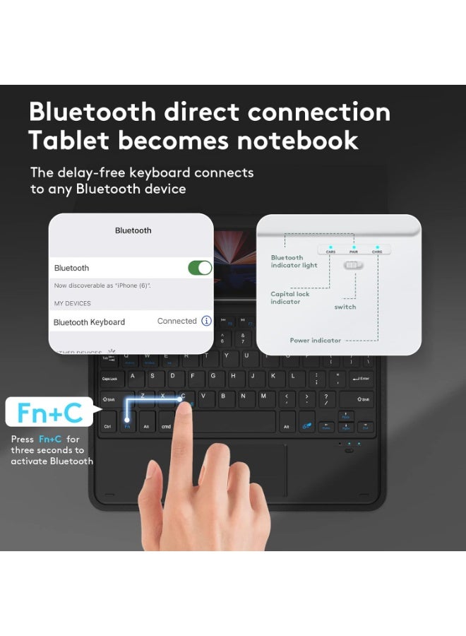 Muzz Magnetic Keyboard Case for New iPad 11th Gen 11 inch A16 2025 for iPad 10th Generation 10.9 inch 2022, Detachable Wireless Bluetooth Keyboard with Touchpad Pencil Holder, Black - Image 2