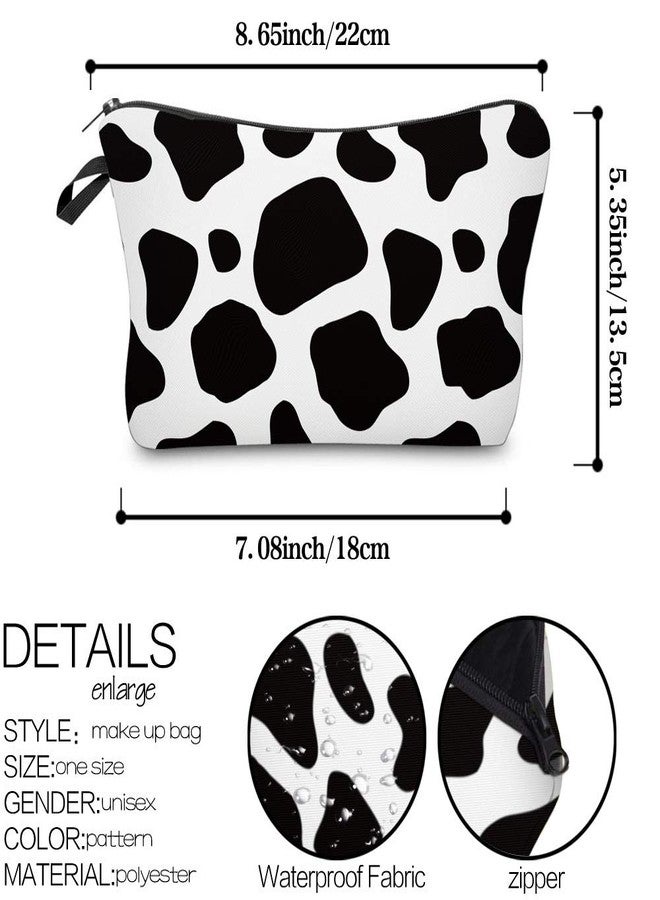 FITINI Makeup Bag Travel Small Portable Cosmetic Organizer Pouch for Women Girls Zipper Waterproof Clutch Toiletry Storage,White Cow - Image 2
