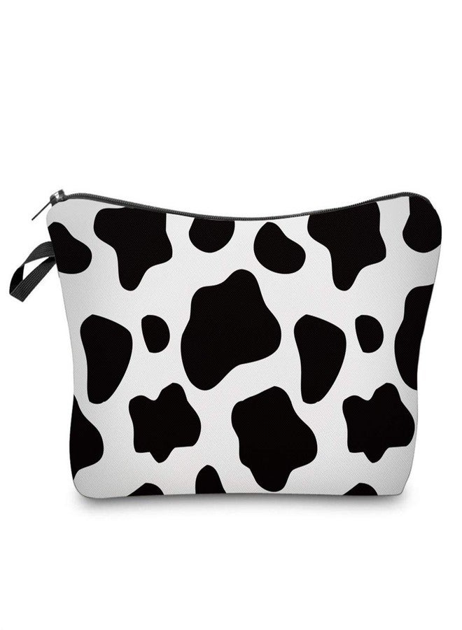 FITINI Makeup Bag Travel Small Portable Cosmetic Organizer Pouch for Women Girls Zipper Waterproof Clutch Toiletry Storage,White Cow - Image 1