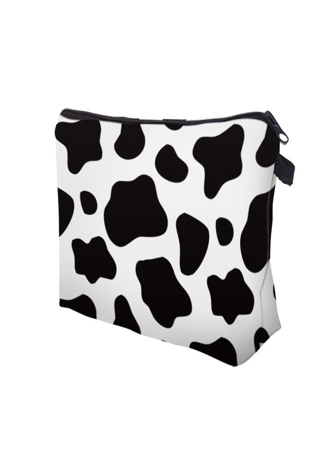 FITINI Makeup Bag Travel Small Portable Cosmetic Organizer Pouch for Women Girls Zipper Waterproof Clutch Toiletry Storage,White Cow - Image 3