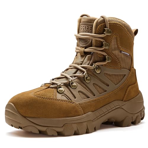 FREE SOLDIER Men's Waterproof Tactical Hiking Boots Military Work Boots Combat Boots(Brown 10.5) - Image 1