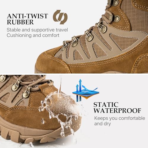 FREE SOLDIER Men's Waterproof Tactical Hiking Boots Military Work Boots Combat Boots(Brown 10.5) - Image 4