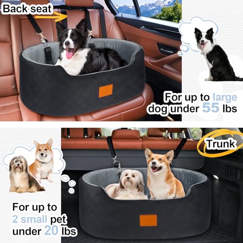 Feporen Dog Car Seat for Medium Dogs Up to 50 lbs, Pet Booster Seat for Cars SUVs and Trucks,Washable & Detachable Dog Car Bed with Safety Strap, Thick Cushion, Non-Slip Base(Black/Gray - Image 2