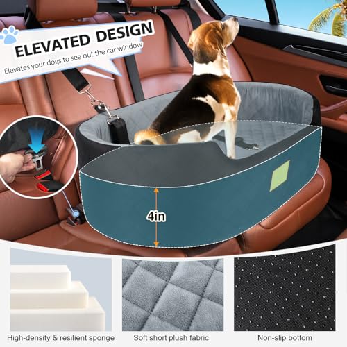 Feporen Dog Car Seat for Medium Dogs Up to 50 lbs, Pet Booster Seat for Cars SUVs and Trucks,Washable & Detachable Dog Car Bed with Safety Strap, Thick Cushion, Non-Slip Base(Black/Gray - Image 3