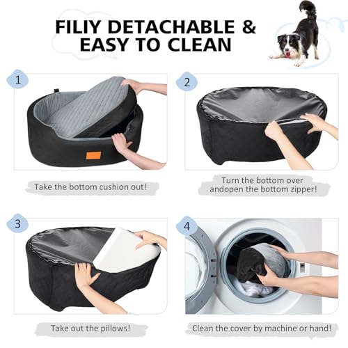 Feporen Dog Car Seat for Medium Dogs Up to 50 lbs, Pet Booster Seat for Cars SUVs and Trucks,Washable & Detachable Dog Car Bed with Safety Strap, Thick Cushion, Non-Slip Base(Black/Gray - Image 5