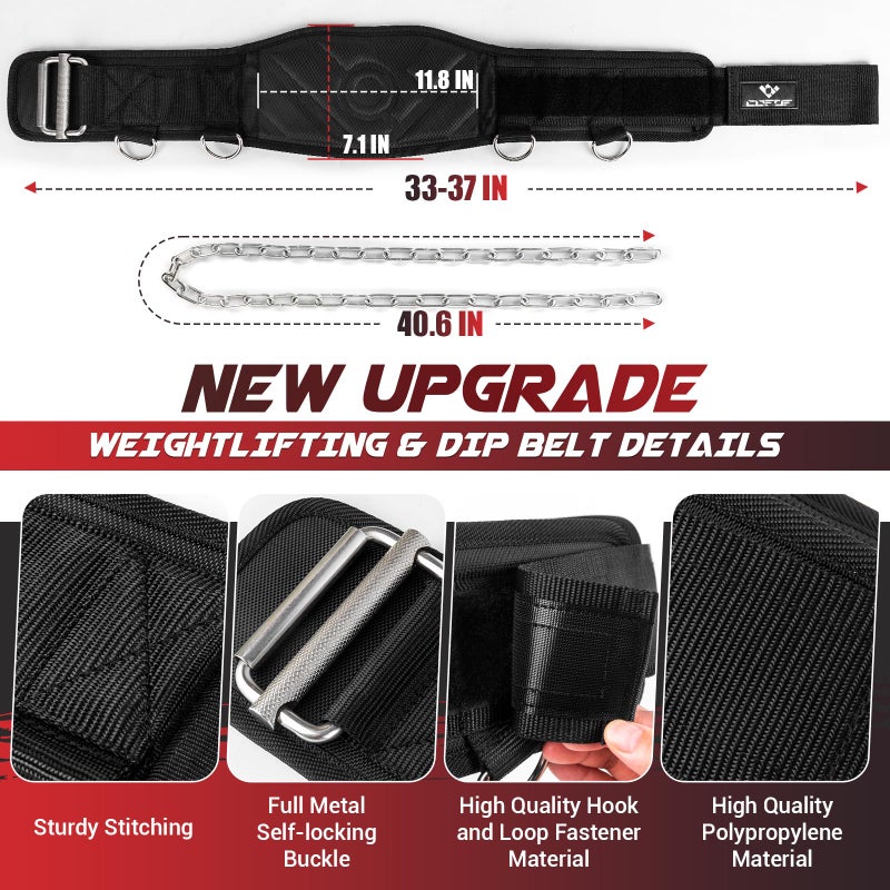 COFOF 3-in-1 Weighted Pull Up Belt, Weight Lifting Dip Belt with 40.6 IN Chain & Self Locking, Weighted Gym Belt for Pull Up, Squat, Powerlifting & Deadlift, Capacity Up to 350 LBS(Black Size M) - Image 3