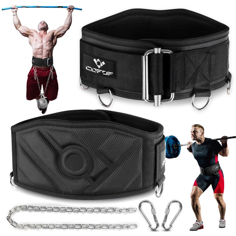 COFOF 3-in-1 Weighted Pull Up Belt, Weight Lifting Dip Belt with 40.6 IN Chain & Self Locking, Weighted Gym Belt for Pull Up, Squat, Powerlifting & Deadlift, Capacity Up to 350 LBS(Black Size M) - Image 1