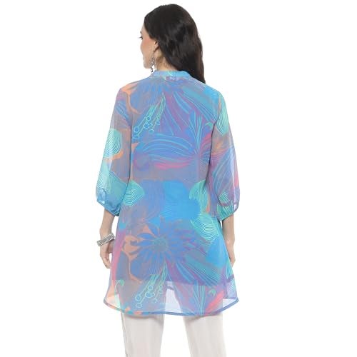 BIBA Women Polyester Straight Fit Printed Kurta Mix and Match(Tops & Tunics20194_Blue_32) - Image 4