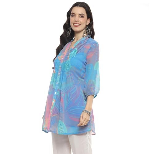 BIBA Women Polyester Straight Fit Printed Kurta Mix and Match(Tops & Tunics20194_Blue_32) - Image 2