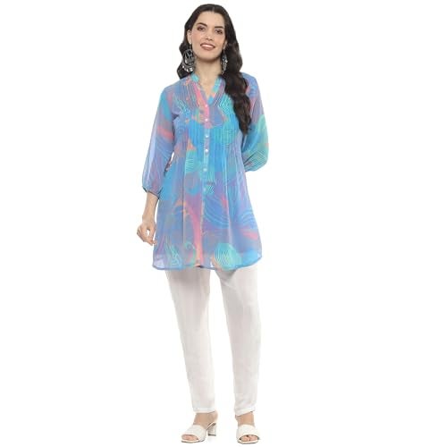 BIBA Women Polyester Straight Fit Printed Kurta Mix and Match(Tops & Tunics20194_Blue_32) - Image 5