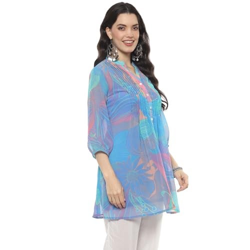 BIBA Women Polyester Straight Fit Printed Kurta Mix and Match(Tops & Tunics20194_Blue_32) - Image 3