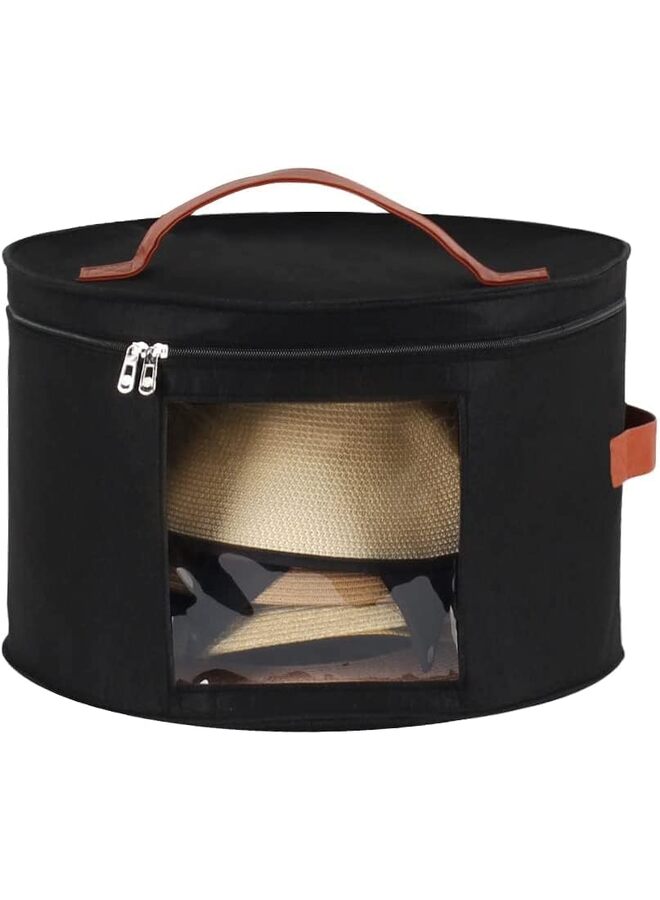 Hat Box, Hat Storage Box, Stackable Round Brim Hats Organizer Bag Container for Closet, Travel Hat Boxes for Women and Men lack - Image 1