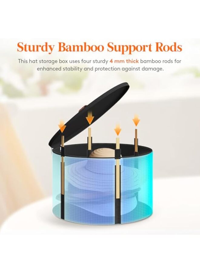 Hat Box, Hat Storage Box, Stackable Round Brim Hats Organizer Bag Container for Closet, Travel Hat Boxes for Women and Men lack - Image 2
