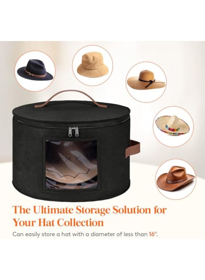 Hat Box, Hat Storage Box, Stackable Round Brim Hats Organizer Bag Container for Closet, Travel Hat Boxes for Women and Men lack - Image 3