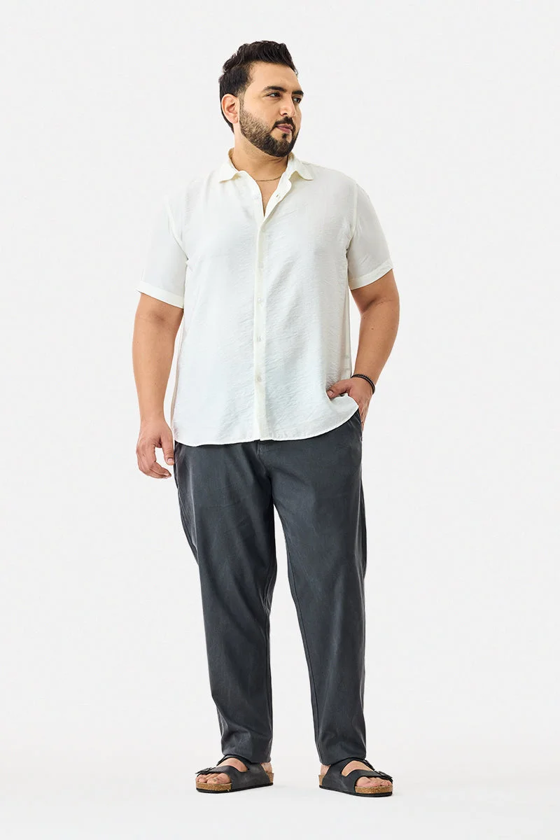 SNITCH Grey Textured Regular Fit Casual Plus Size Trousers