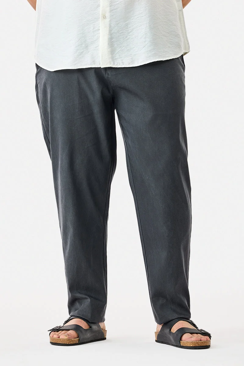 SNITCH Grey Textured Regular Fit Casual Plus Size Trousers