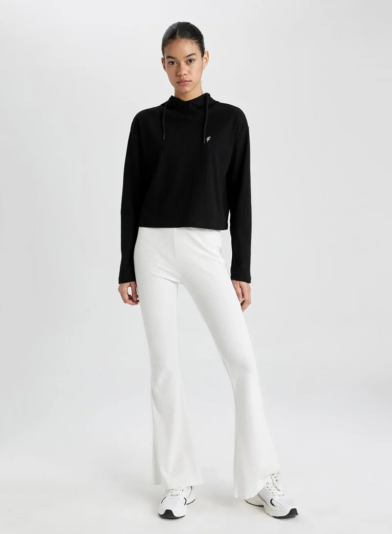 DeFacto  Defactofit Standard Fit Hooded Embroidered Long Sleeve Ribbed T-Shirt for Women | Best Price UAE