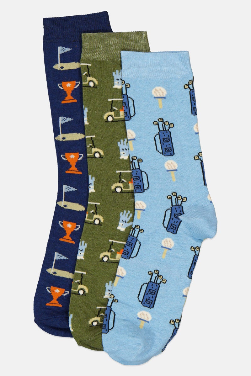 The Orrsum Sock Co Men 3 Pairs Graphic Print Crew Socks, Multicolor - Image 1