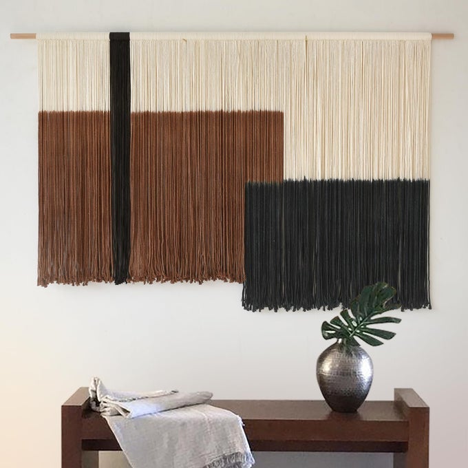 MACRAME WALL HANGING LARGE DIP DYE TAPESTRY FIBER WALL ART BOHO BEDROOM DCOR 57W35L