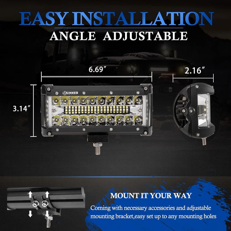 BUNKER INDUST مصابيح LED بونكر إندست 7" مع مجموعة أسلاك - أضواء مقاومة للماء بقوة 80 واط للطرق الوعرة للدراجات الرباعية، المركبات، الشاحنات، القوارب، والجرارات - Image 4