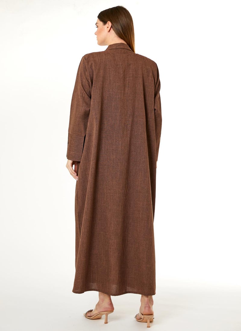 Moistreet - Brown Melange Hand Embellished Abaya - Image 1