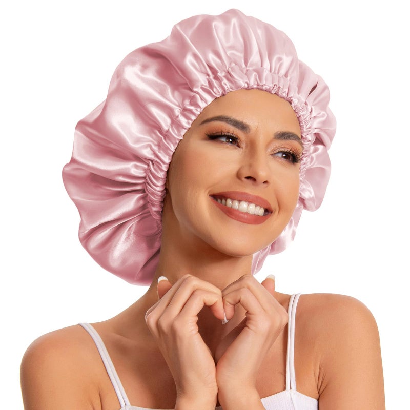 Edoneery Satin Bonnet Silk Bonnet Hair Bonnet for SleepingSlouchy Beanie Hat Satin Sleep Cap for Womens Natural  Curly HairBlush Pink
