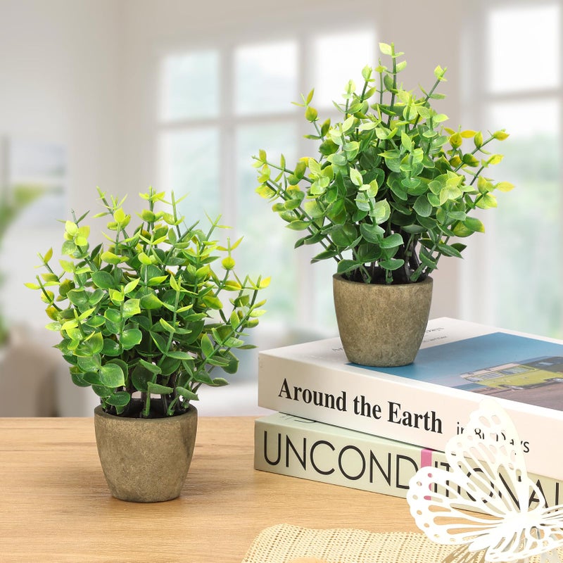 FAVOWREATH 2 Pack Fake Plants Ceramic Mini Artificial Greenery Potted Plants for Home Decor Office Decor Room Decor Farmhouse Decor Indoor Table Bathroom Decor - Image 2