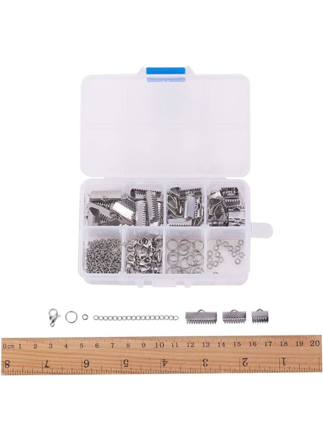 Jewelry Making Kit Set with 3 Sizes 304 Stainless Steel Ribbon Ends & End Chains & 4mm/8mm Jump Ring & Lobster Claw Clasps Silver Tones End Chain Clasps for DIY Chains Jewelry Making - Image 3